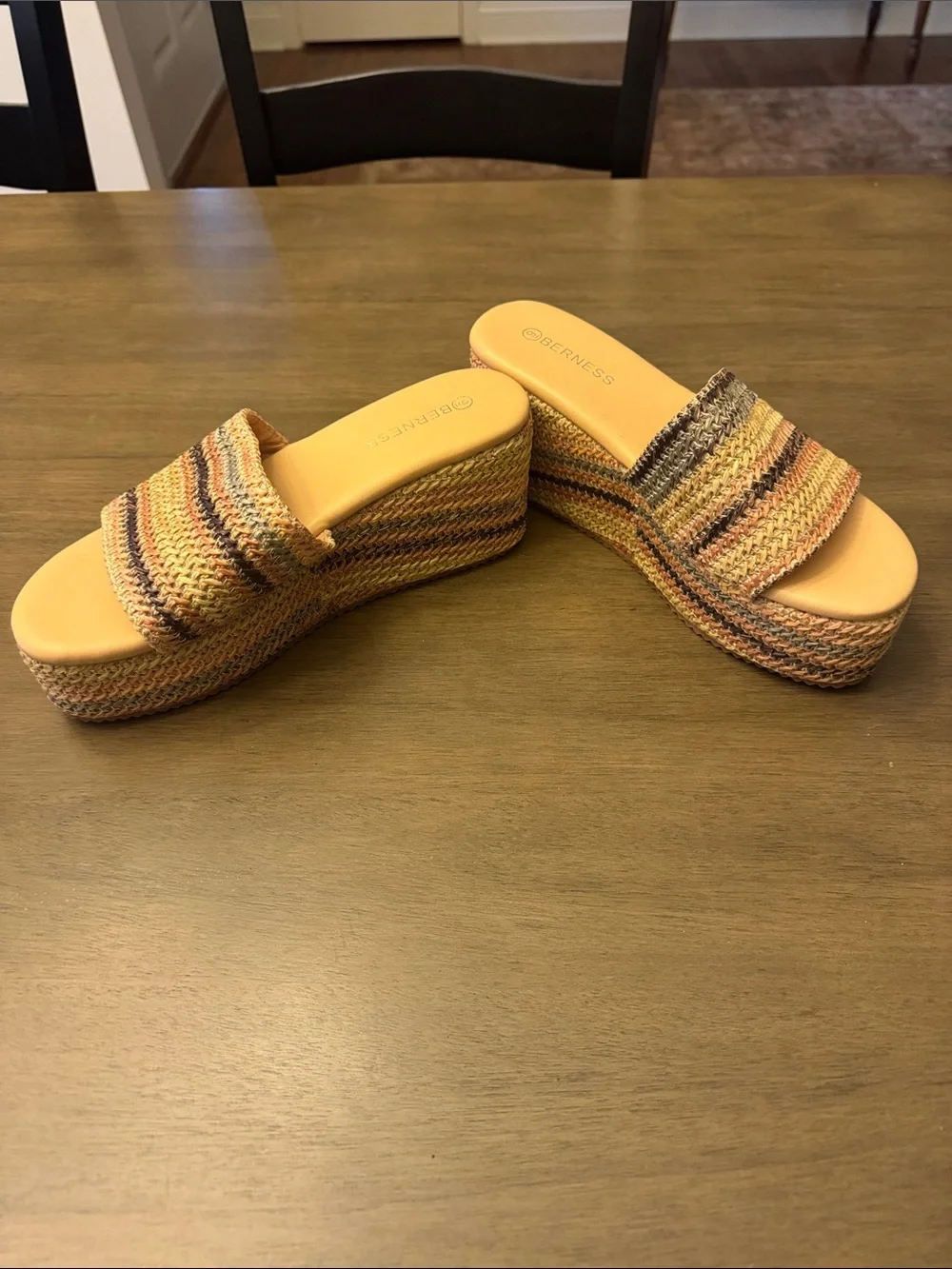 Platform Slide Sandals in Yellow and Tan by Berness